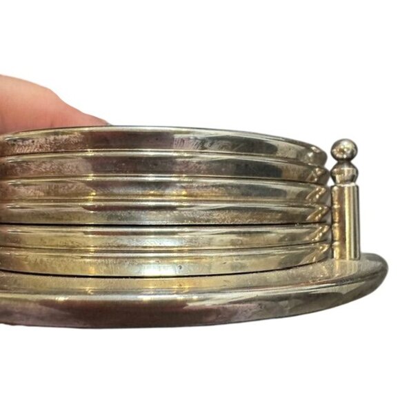 Vintage Silver Plated Noel Coasters Set Of 6 With Green Felt Backing - Picture 5 of 7